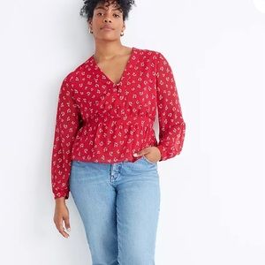 Red floral peplum top